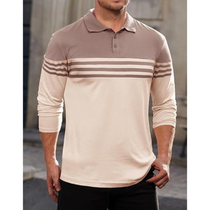 Camisas de Manga Larga para Hombre de Alta Calidad, Corte Ajustado, 100% Algodón, Bloques de Color, Rayas, Tejido de Punto Transpirable, OEM ODM - Product Image 2