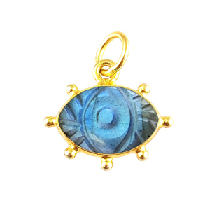 Collier pendentif en pierre précieuse avec gravure de mauvais œil, en labradorite naturelle, argent sterling 925, plaqué or vermeil, rhodié - Product Image 1