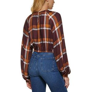 Top da Donna DKNY a Maniche Lunghe con Stampa Scozzese e Ricami Floreali, Stile Y2K Formale, in Tessuto Raso Chiffon Lavorato a Maglia, Taglia Grande (XL) - Product Image 2