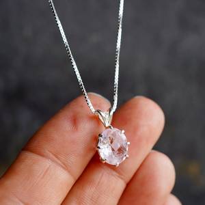 Collar con Colgante de Morganita Natural Ovalada con Corte Checker, Plata de Ley 925, Joyería de Piedras Preciosas, Elegante, para Mujer, en Caja de Regalo - Product Image 5