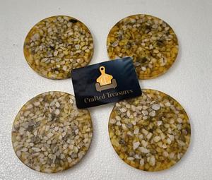 Sous-verres de qualité supérieure, lot de 4, en pierre naturelle incrustée de résine époxy, tapis et coussinets, style mosaïque ambre terrazzo, sous-verres pour boissons - Product Image 2
