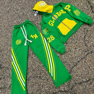 ชุดวอร์มผู้ชายทรงบ็อกซี่ ซิปหน้า มีฮู้ดสองชั้น ระบายอากาศได้ดี เป็นมิตรกับสิ่งแวดล้อม ลายพิมพ์ประดับคริสตัล ผ้าฟลีซฝ้าย 100% - Product Image 1