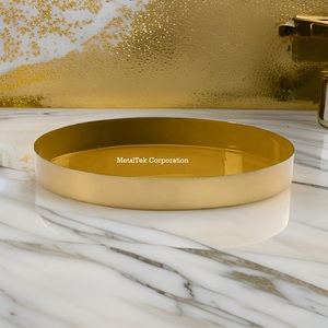 Cubiertos decorativos de doble color jengibre Oliva bandeja de Metal redonda multiusos Hotel restaurante servir baño vanidad joya bandejas - Product Image 3