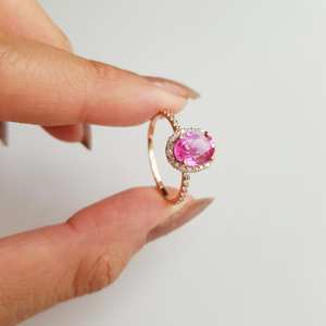 Anillo Solitario de Diamantes y Zafiro Rosa de Alta Calidad en Oro de 14k, Unisex, con Engaste de Garras, Romántico, Certificado, para Boda y Fiesta, Venta al Por Mayor - Product Image 3