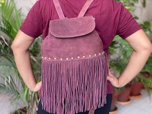 Mochila De cuero con flecos de ante, bolso de cuero bohemio con estilo único - Product Image 6