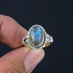 Anillo de piedras preciosas de Plata de Ley 925 de estilo bohemio para mujer, joyería de boda de labradorita hecha a mano, chapado en rodio, regalo de tendencia para ella - Product Image 4