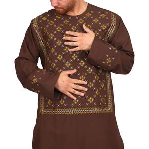 Traje Afgano Masculino Marrón de Lujo con Bordado de Rejilla de Diamantes Dorados, Conjunto Tradicional Islámico de Shalwar Kameez de Algodón Reversible para Bodas - Product Image 3