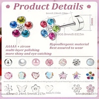 Boucles d'oreilles à visser en acier inoxydable non ternissant, alliage de zinc, petites boucles d'oreilles, piercing d'oreille, hélix, tragus, cartilage, dos plat, chrétien