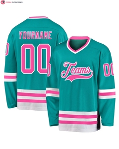 Camiseta de hockey personalizada Aqua Pink-White con colocación frontal del logotipo - Product Image 4