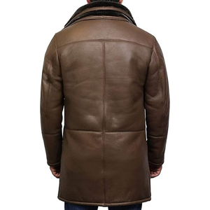 Winter Warm <b>Leather</b> Shearling Coats Real Sheepskin Lining Button Closure Custom Size <b>Aviator</b> Style <b>Jacket</b> for <b>Men</b> - Product Image 2