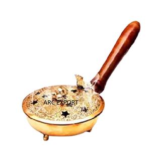 <b>Incense</b> Burner With Wooden Handle for Kitchen Ware With Gold Color Home Decorative Bakhoor Burner in Attractive Price From India - Product Image 1