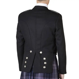 เสื้อแจ็คเก็ตเจ้าชายชาร์ลีสีดำพร้อมเสื้อกั๊กห้ากระดุม เสื้อคลุมสไตล์สก็อตแบบสั่งทำสำหรับผู้ชายพร้อมเสื้อกั๊ก ราคาขายส่งแบบดั้งเดิม - Product Image 2