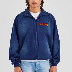 Sweats à capuche surdimensionnés à fermeture éclair imprimés personnalisés en molleton de coton 100% pour hommes, délavage vintage d'hiver, vente en gros - Product Image 1