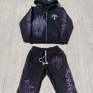 ชุดวอร์ม2ชิ้นสำหรับผู้ชายชุดเสื้อฮู้ดกางเกงเหงื่อแบบมีซิปชุดวอร์มสำหรับใส่450GSM ผ้าคอตตอน100% ออกแบบได้ตามต้องการ - Product Image 5