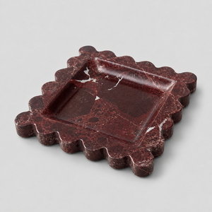 Bandeja Decorativa de Mármol Rojo Festoneado de Lujo, Hecha a Mano con Piedra Natural, Organizador para Tocador - Product Image 1