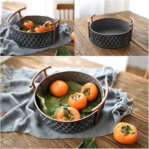 ตะกร้าผลไม้สำหรับห้องครัวโบราณแบบย้อนยุคตะกร้ากลมพร้อมด้ามจับถาดถาดผลไม้โลหะแนววินเทจของตกแต่งโต๊ะในบ้าน - Product Image 4