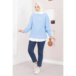 เสื้อสเวตเตอร์ถักลายเคเบิ้ลสีฟ้าอ่อน สไตล์ลำลองสำหรับฤดูใบไม้ร่วง - Product Image 1