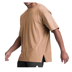 เสื้อยืดผ้าฝ้ายแบบสวมศีรษะของผู้ชายเสื้อคอกลมทรงโอเวอร์ไซส์ใหญ่พิเศษดีไซน์สีทึบไม่ซ้ำใครน้ำหนักผ้า200กรัมโลโก้ที่กำหนดเอง - Product Image 3
