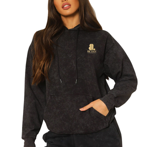 Nueva llegada lavado ácido Vintage desteñido desgastado mujeres sudadera de gran tamaño poliéster algodón invierno Casual patrón sólido - Product Image 1