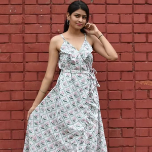 Stylish Sleeveless Cotton Summer Dress for Women Hand <b>Block</b> <b>Printed</b> Personalized Bride Gift Travel-Friendly Dresses Natural - Product Image 1