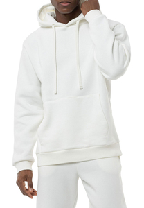 Setelan Hoodie dan Celana Olahraga Pria 100% Katun Fleece Musim Dingin Putih Polos Esensial Bernapas Cepat Kering - Product Image 3