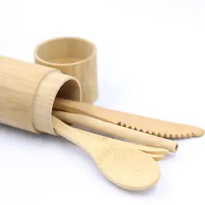 越南可重复使用的可生物降解竹管储物盒包装稻草旅行餐具套装牙刷筷子