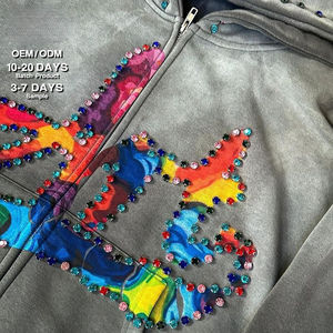 เสื้อฮู้ดผ้าฟลีซสำหรับผู้ชายเสื้อซักแบบสวมทับได้สำหรับฤดูหนาวประดับพลอยเทียมผ้าฝ้าย100% ทรงโอเวอร์ไซส์ไซส์วินเทจ - Product Image 2