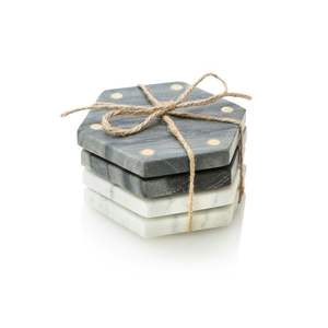 Wood Resin & Marble Coaster 4 Pieces Set Personalized Round Cup Mat Easy to <b>Clean</b> Place Mats Marble Coaster Set - Product Image 2