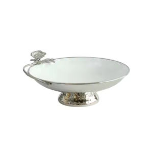 Designer Silver Luxury Metal Salad <b>Mixing</b> <b>Bowls</b> With Gold Horns Antler Pedestal Hammered <b>Bowl</b> for Nordic Home Decor & Kitchen - Product Image 4
