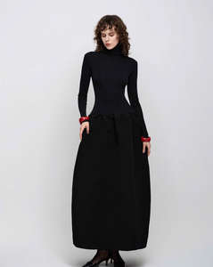 ชุดเดรสยาวสีดำเรียบหรู ผ้าคอตตอนผสมสแปนเด็กซ์ รับผลิตตามแบบ OEM ODM ผลิตในเวียดนาม - Product Image 2