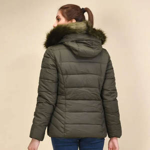 Chaqueta acolchada con Cuello de piel y cremallera al por mayor, chaquetas acolchadas informales a prueba de viento para mujer - Product Image 6