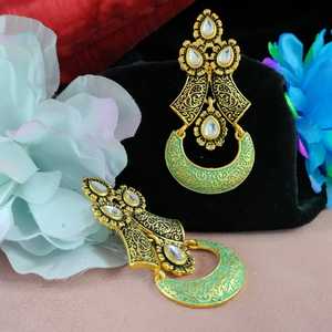 Meenakari traditionnel indien émail bijoux vêtements de fête Jhumkas boucles d'oreilles goutte pour femmes et filles pour accessoires de mariée - Product Image 1