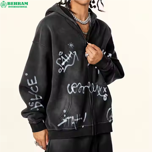 Ensemble de sweat-shirts personnalisés en coton épais coupe classique, effet délavé, avec fermeture éclair, strass et impression DTG - Product Image 4
