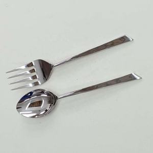 Ensemble de fourchettes et cuillères en argent en acier inoxydable, de conception authentique, avec poignée ronde torsadée, ensemble de serveurs à salade modernes - Product Image 3