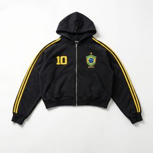 Conjunto de Chándal de Fútbol de Brasil |   Chaqueta con capucha y cremallera + Pantalones de pierna ancha |   Logotipo personalizado y número de equipo |   Servicio OEM de Ropa Deportiva - Product Image 4