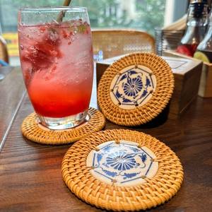 Posavasos de mimbre hechos a mano con soporte cuadrado Posavasos de té Manteles individuales de ratán Posavasos con soporte Posavasos de piedra de mimbre - Product Image 6