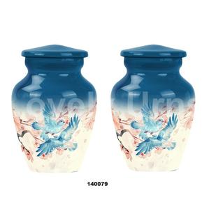 Juego de 2 urnas cremación recuerdo aluminio pájaro azul - Product Image 1