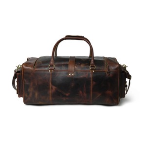 Bolsa de viaje Unisex marrón de cuero genuino a la moda Vintage Weekender durante la noche Duffel Candy Pattern Hook Loop Closure Fall - Product Image 3