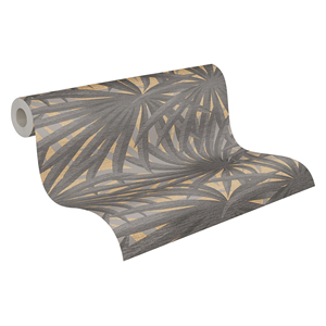 Rouleaux de papier peint botanique européen fabriqués en Allemagne, beige gris, non tissé, vinyle, structure textile, résistant à l'abrasion, hôtelier léger - Product Image 1