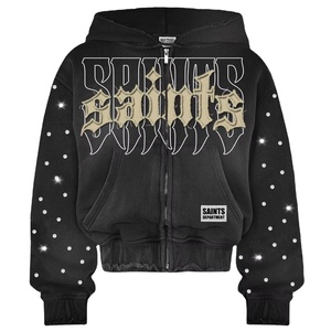 Sudadera de Lujo para Hombre, Corte Cuadrado, 400GSM, con Pedrería y Lavado Ácido Desgastado, Sudadera Personalizada con Pedrería - Product Image 1