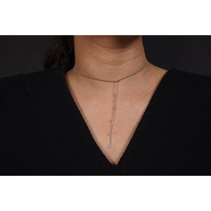 NOVAMART <b>Fine</b> SILVERINGS 925 STERLING SOLITAIRE LINE ADJUSTABLE SILVER <b>NECKLACE</b> with WATER DROP SHAPE DIAMOND Wholesale Export - Product Image 1