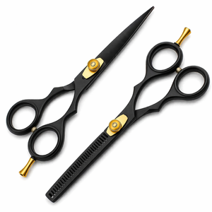 High End Hairdressing Scissors <b>Set</b> 6.5 Inch Black and Gold Cutting and Thinning Shears <b>Barber</b> Kit Custom Logo - Product Image 1
