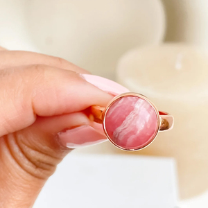 925 Sterling Silver Unique Wedding Party <b>Statement</b> <b>Ring</b> Trendy Christian 10x10mm Pink Rhodochrosite 18k Gold Plated Natural - Product Image 3