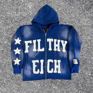 Sudadera con capucha para hombre con cremallera, lavado ácido, bordado desgastado, 100% algodón, otoño, oversize, con logo personalizado - Product Image 4