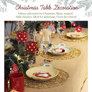 Handcrafted Round Natural Non-Slip Heat Resistant Round Gold Placemat <b>Paper</b> Braided Indoor Outdoor Dining Table Classic Style - Product Image 3