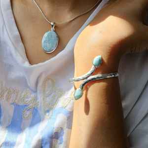 จี้เงินแท้ทรงรีประดับลาร์ิมาร์สวยงาม - คุณภาพดีที่สุดและเป็นของขวัญขายดี - Product Image 3