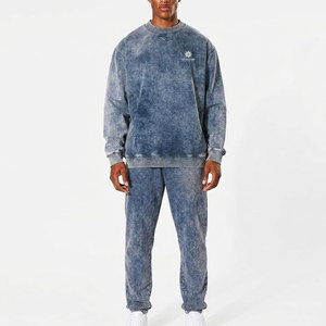 Ensemble de survêtement décontracté pour homme, effet délavé, coupe ample, sweat-shirt et pantalon pour un look streetwear quotidien - Product Image 1