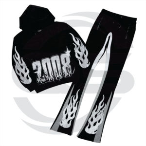 Ensembles pantalons de survêtement et sweats à capuche évasés personnalisés imprimé bouffant lourd 100% coton survêtements polaire unisexe survêtements évasés hommes - Product Image 1