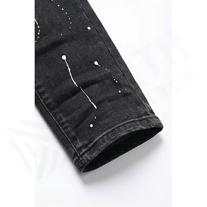 Jeans streetwear pour homme, coupe large, taille haute, design original, denim vieilli, pantalon droit, motif imprimé, couleur personnalisée - Product Image 6