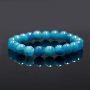 Blue Apatite Smooth Beaded <b>Bracelet</b> 8 mm Ball Pattern Number Religious Style Featuring Pearl Diamond Main 7 Inches Length Gift - Product Image 5